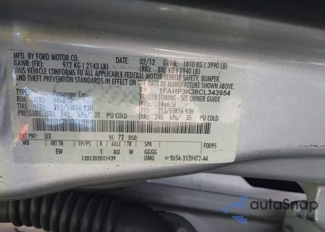 2012 Ford Focus Se from USA, damaged, VIN 1FAHP3K28CL343954
